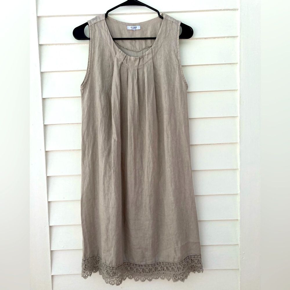 Rosemarine | Grey Linen Dress with Lace Detail Size Small